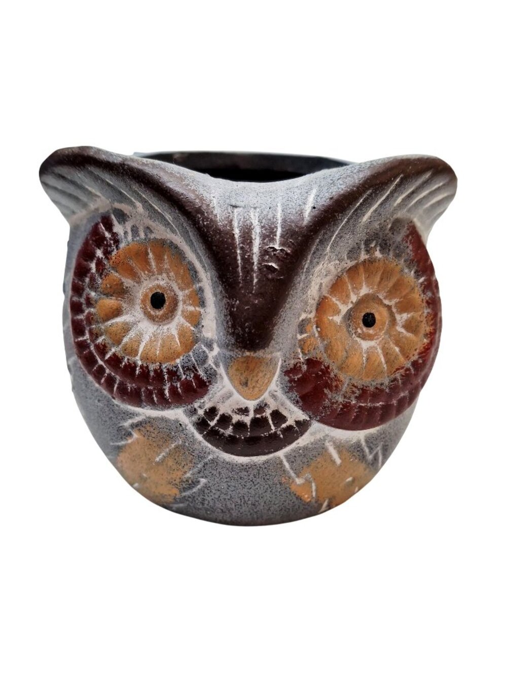 Owl-Shaped Ceramic Candle Holder With Rustic Gray & Red Finish Artsy